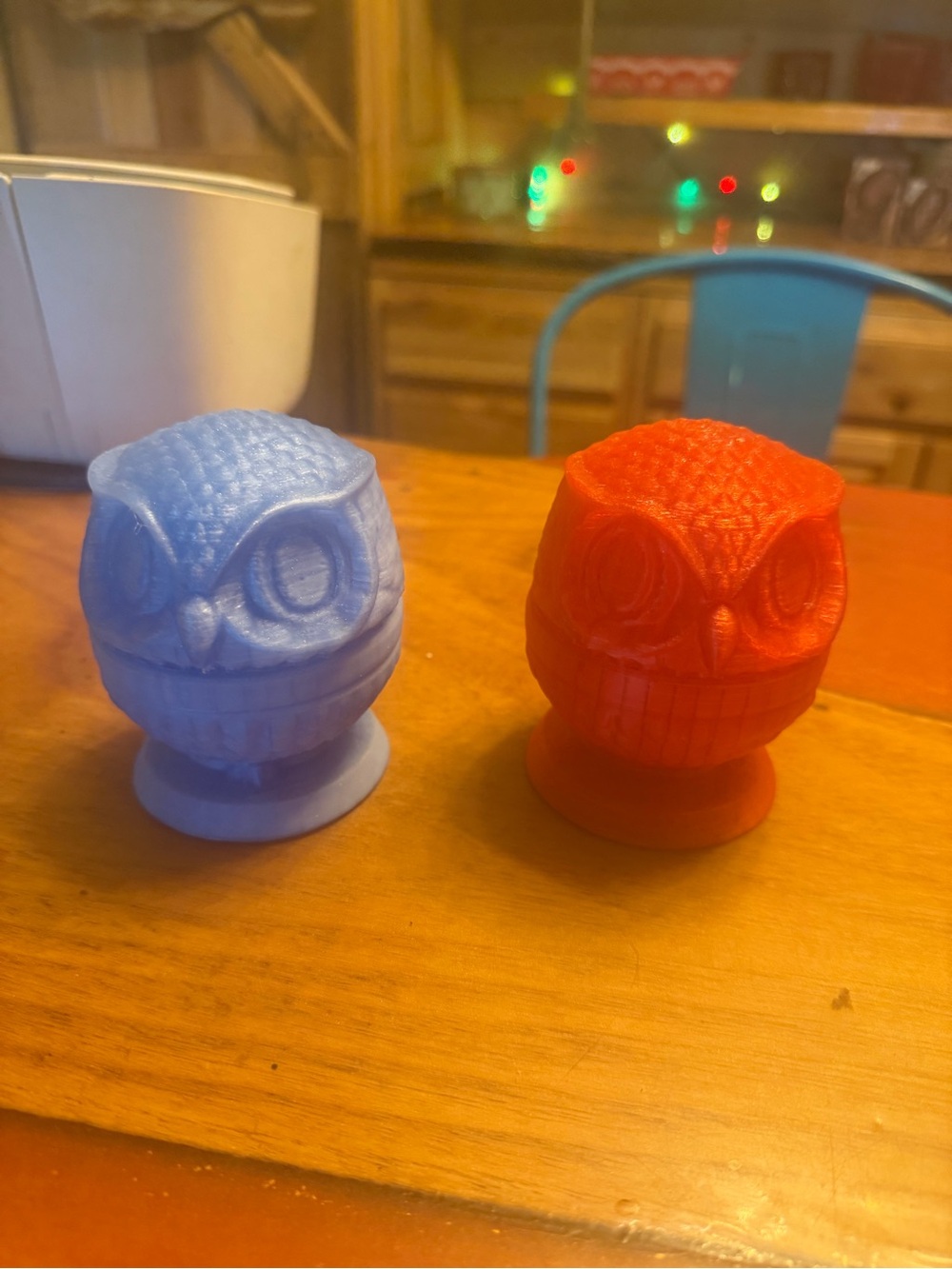 Decorative Owl Figurines - Blue and Red 3 d printed plastic durable